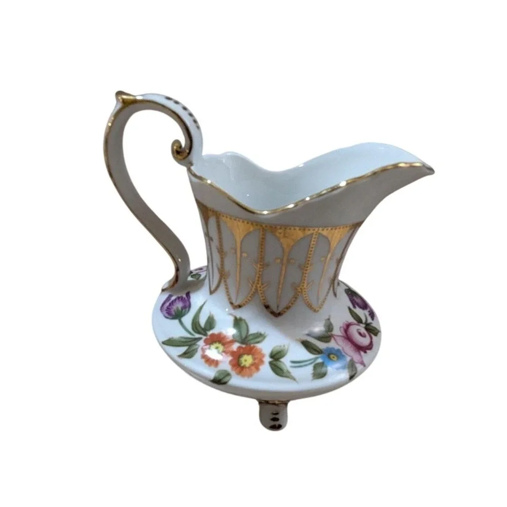 Royal Danube Porcelain Footed‎ Creamer Floral Gold Gilt Romania 5.5 Inch